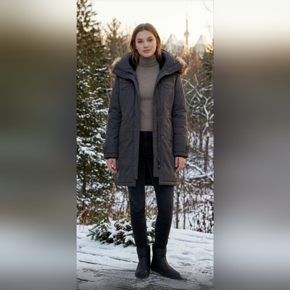 ✨️NWOT Vintage Aritzia TNA Verbier Canvas Faux Fur Lined Winter Parka Black✨️XL